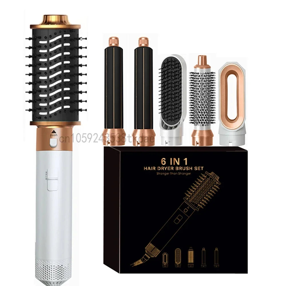 6 in 1 Hair Dryer One-step Hot Air Comb Set Professional Air styling Curling Iron Hair Straightener Styling Tool Hair Dryer Peaceful Pleasures Health and Wellness White Gold AU