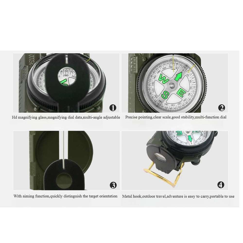 Waterproof High Precision Compass Outdoor Gadget Sports Hiking Mountaineering Professional Military Army Metal Sight Peaceful Pleasures Health and Wellness