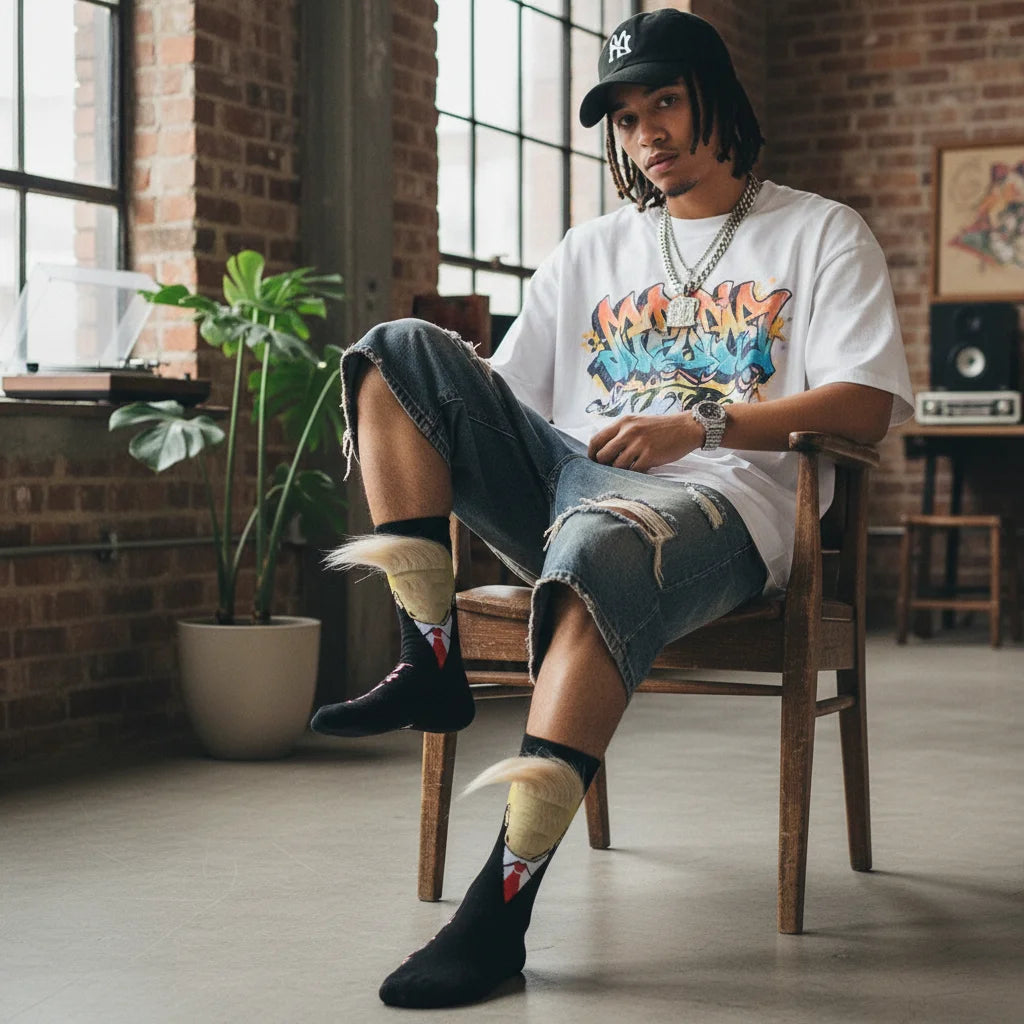 Funny and Funny Presidential Socks With 3D Fake Hair Round Neck Socks for Men's Street Clothing Hip Hop Socks Peaceful Pleasures Health and Wellness