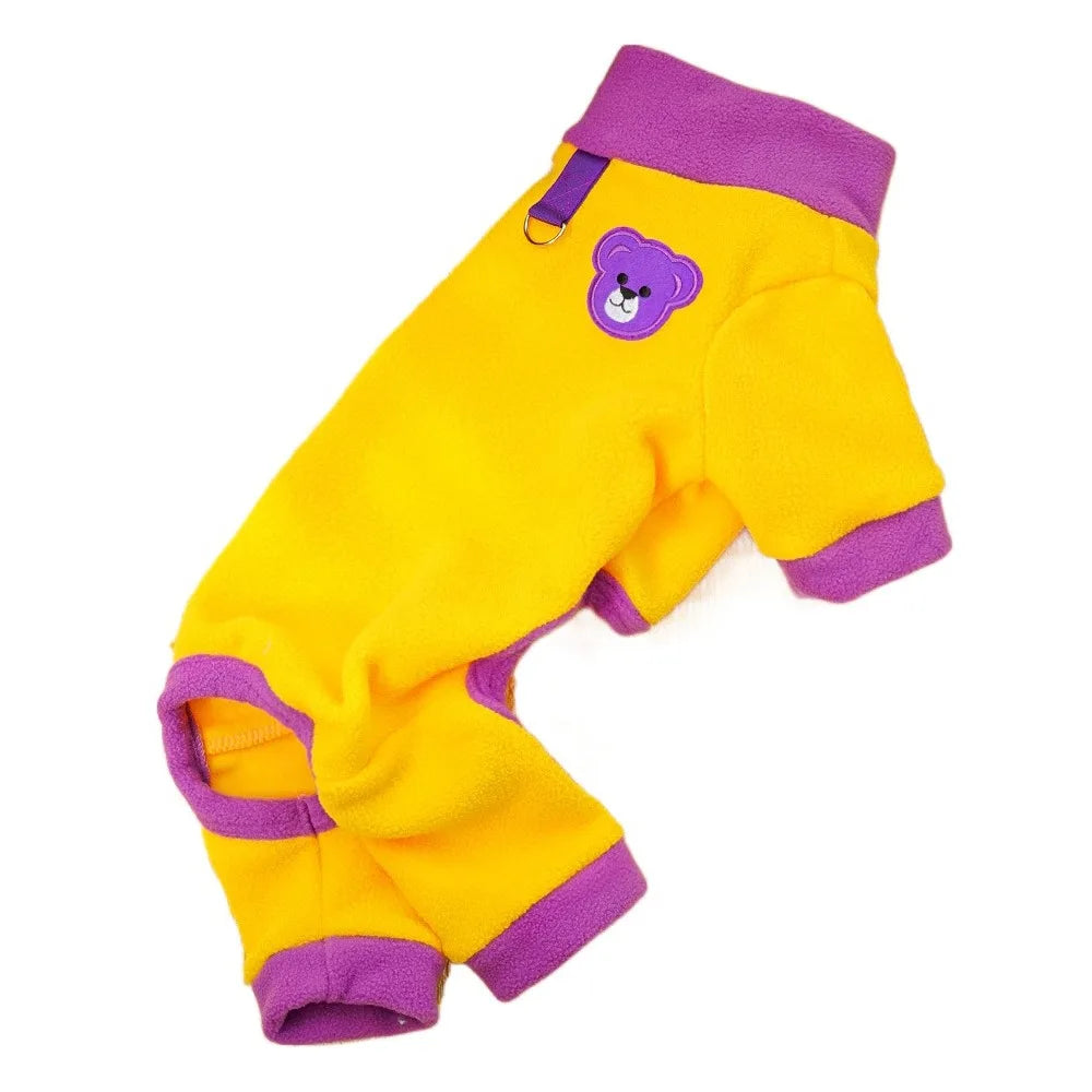 Bear Pattern Plush Dog Jumpsuit | Warm 4-Leg Pet Pajamas