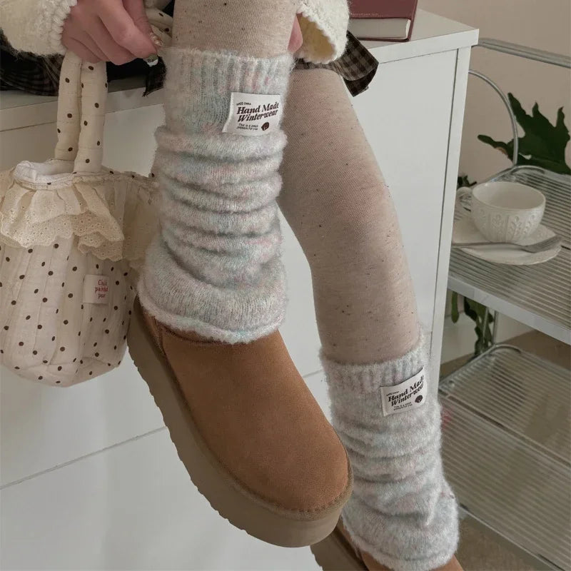 New Korean Style Sweet Cotton Ankle Sock with Marshmallow Patch Thick Warm Slouch Socks for Autumn Winter Fashionable Leg Warmer Peaceful Pleasures Health and Wellness