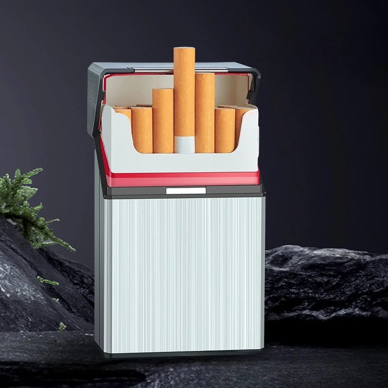Portable Slim Aluminum Cigarette Case Regular King Size Plastic Cigar Tobacco Holder Box Storage Container Smoking Accessories Peaceful Pleasures Health and Wellness Silver