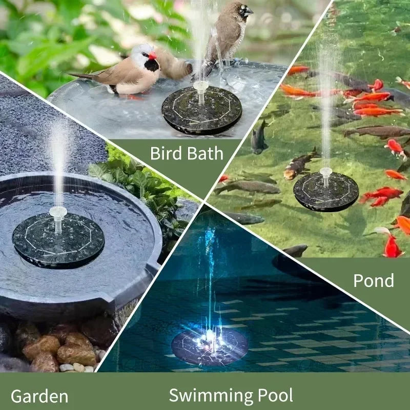 Solar Fountain 7-Color LED Lights 6 Nozzles – Bird Bath Garden