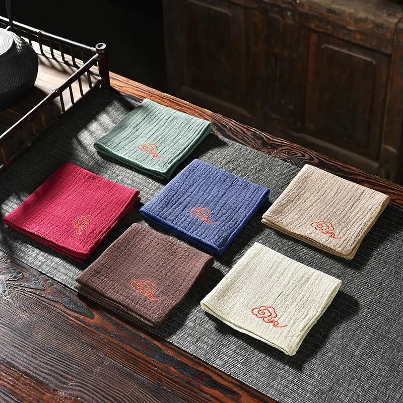 Cotton and linen absorbent tea towel high-end chinoiserie tea table rag thickened tea towel cloth tea set accessories Peaceful Pleasures Health and Wellness