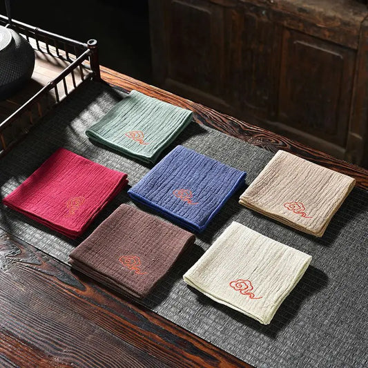 Cotton and linen absorbent tea towel high-end chinoiserie tea table rag thickened tea towel cloth tea set accessories Peaceful Pleasures Health and Wellness