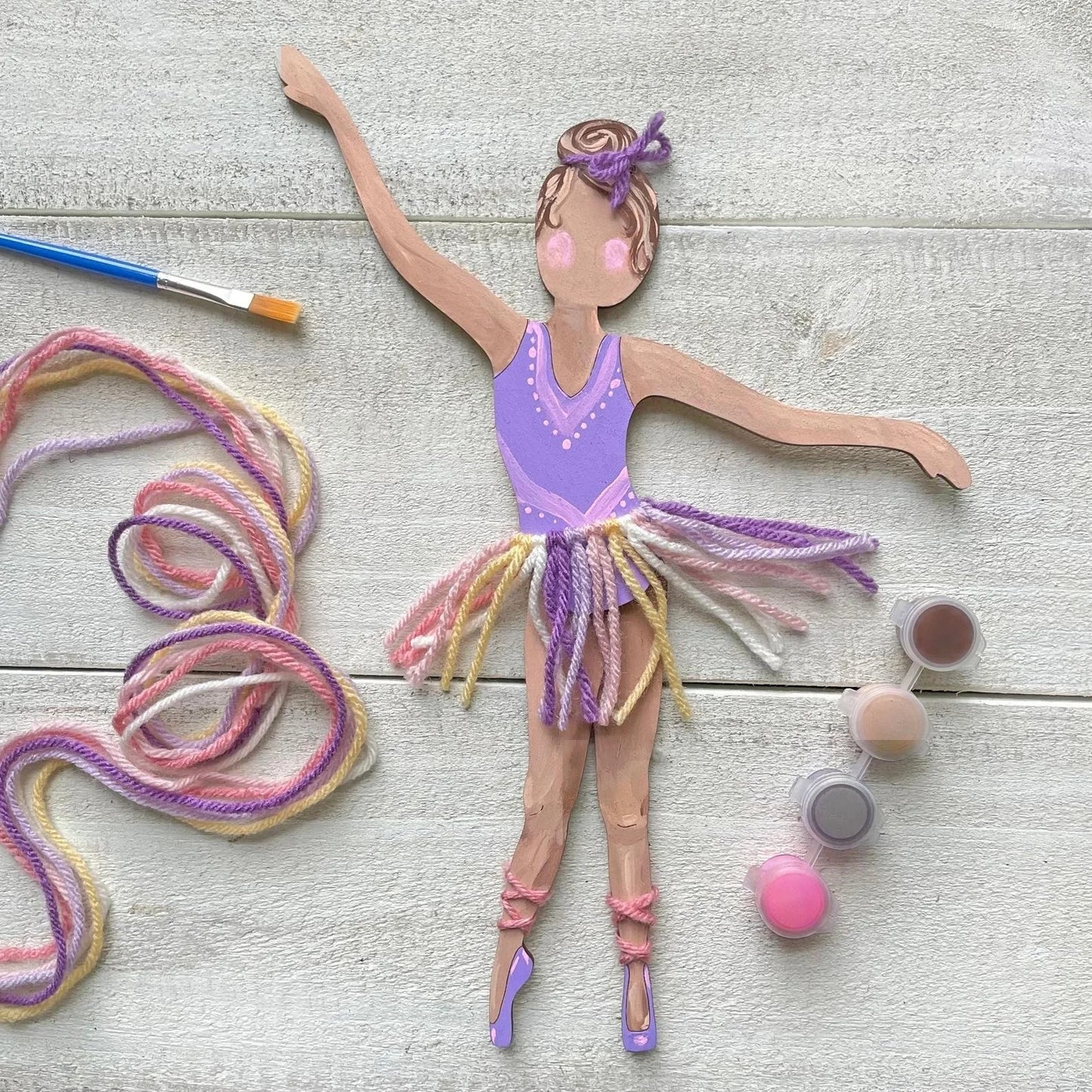 Ballerina Self-Portrait Wood Craft Kit – Paint & Yarn Included