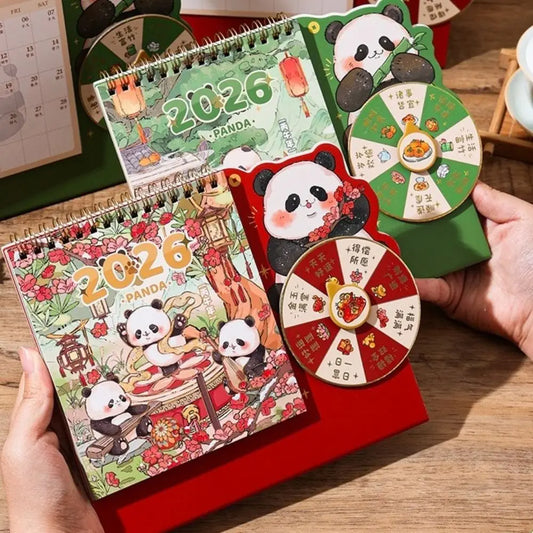 Cartoon Panda New Year Desktop Calendar Tear-away Double Coil Rotary Table Calendar 3D Thick Planner Calendar Student Peaceful Pleasures Health and Wellness