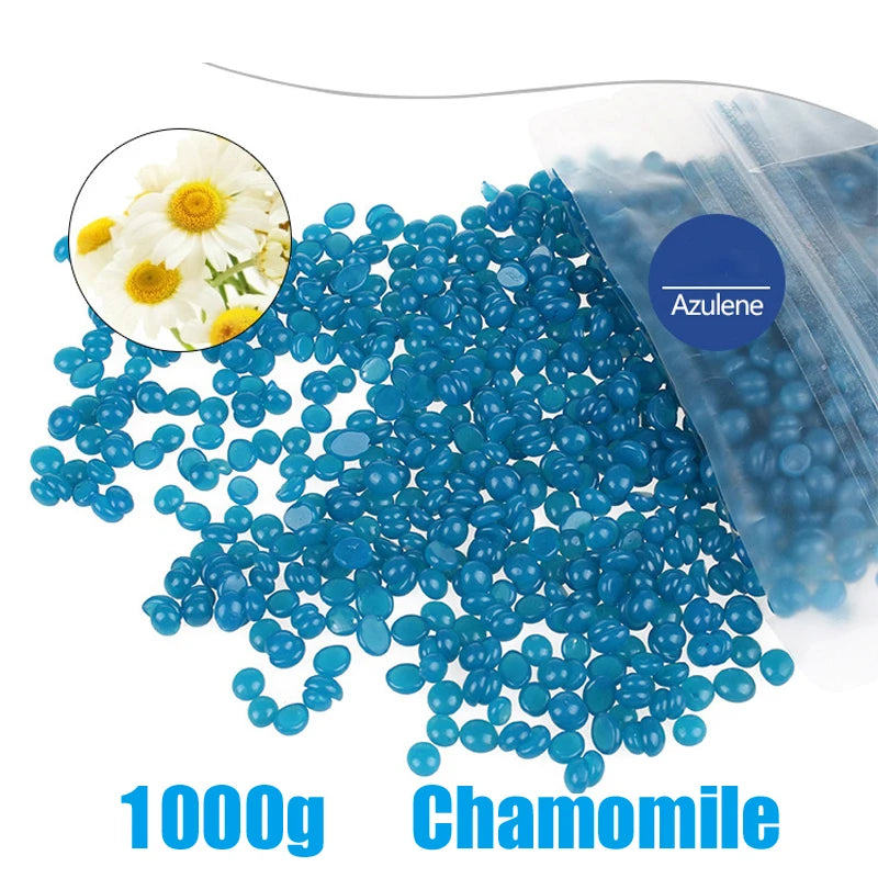 1000g Depilatory Wax Beans Hot Film Painless Waxing Beads Hard Wax Beans Heating Wax Machine Bikini Face Legs Body Hair Removal Peaceful Pleasures Health and Wellness 1000g Chamomile