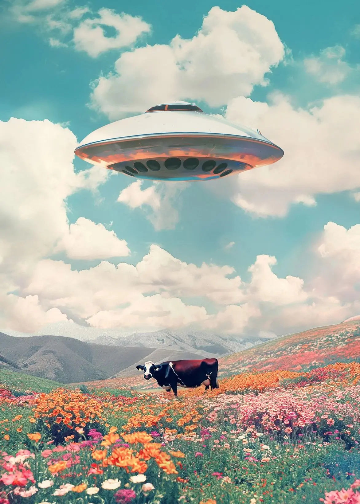 Retro UFO Alien Cow Canvas Poster Disco Ball Cactus Landscape Trippy Wall Art Surreal Aesthetic Home Decor Mural Peaceful Pleasures Health and Wellness 8 20x30cm Unframed