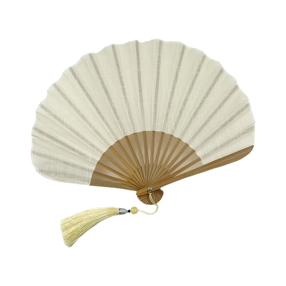 Shell-Shaped Folding Hand Fan | Bamboo & Cotton Linen Retro