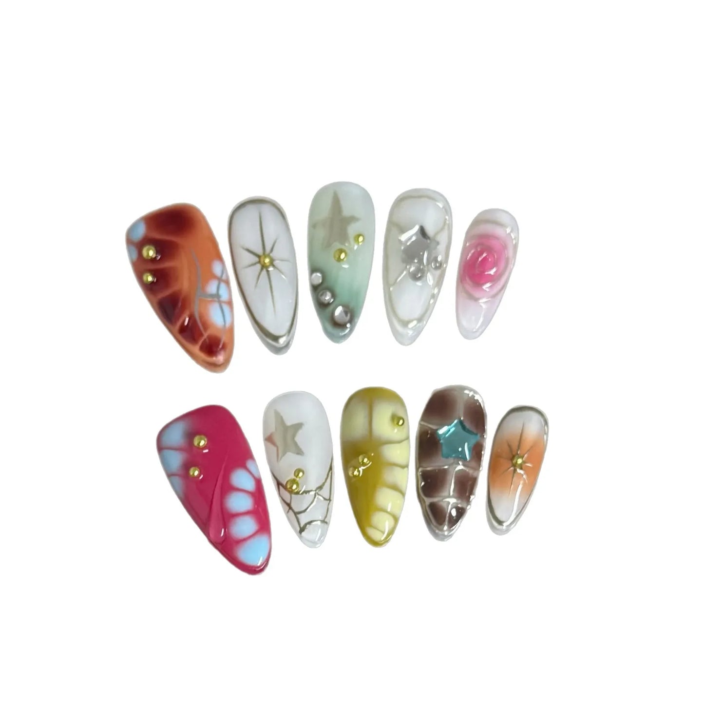 10pcs Handmade y2K Press on Nails Sweet Cool Crocodile pattern Almond Fake Nail Tips Wearable Ins Blush Spice Girls False Nails Peaceful Pleasures Health and Wellness M