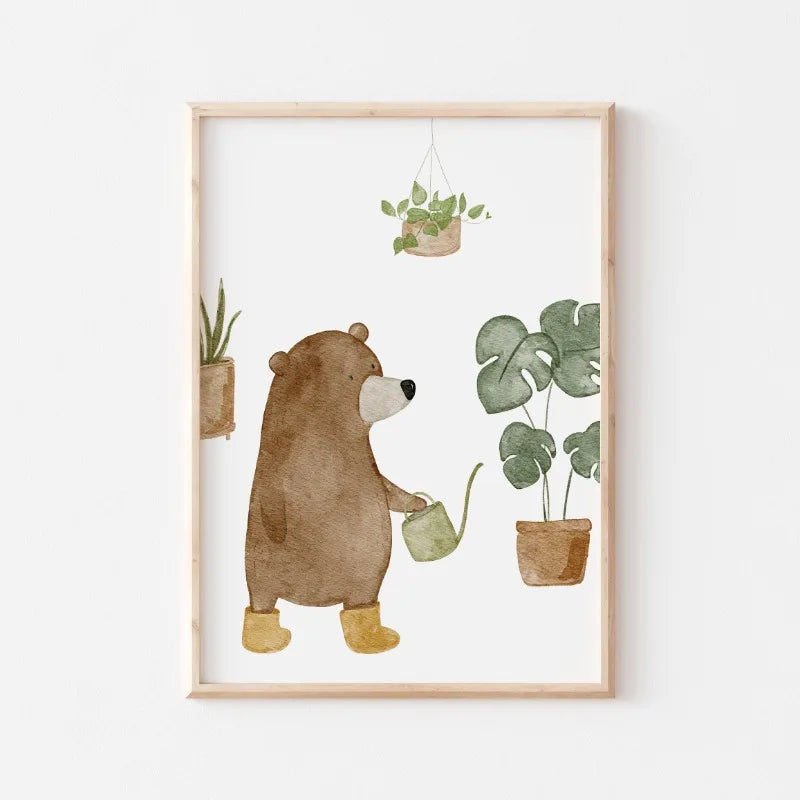 Cute Bear Cartoon Canvas Wall Art for Kids Nursery Room Decor