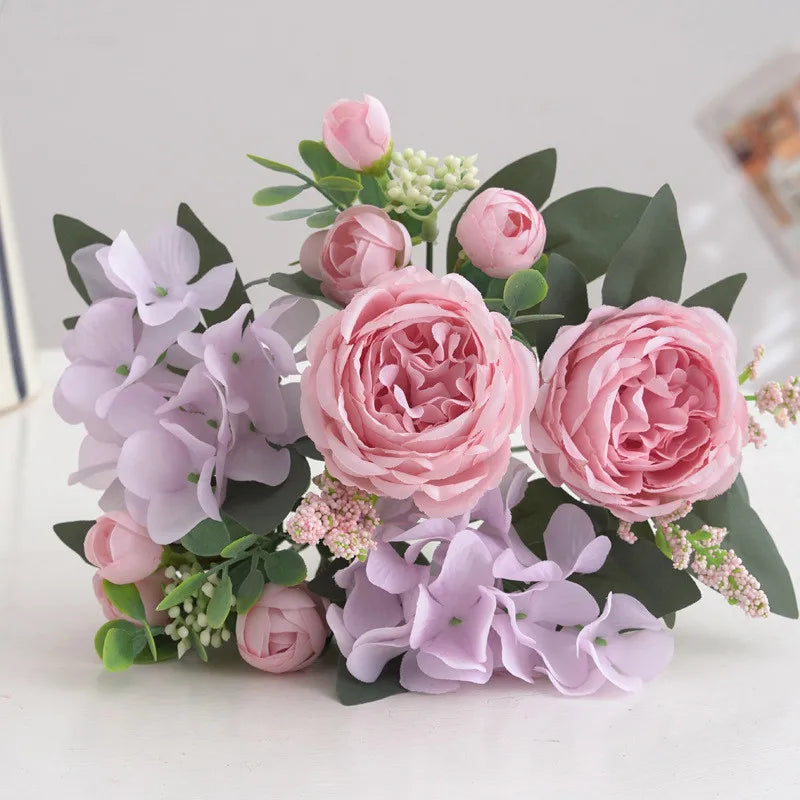 Artificial Silk Peony & Hydrangea Bouquet – Wedding Home Decor
