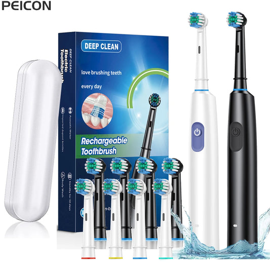 Electric Toothbrush Rotary Rechargeable Electric Toothbrush for Adults Rotating Electric Toothbrushes with 8 Soft Brush Heads Peaceful Pleasures Health and Wellness