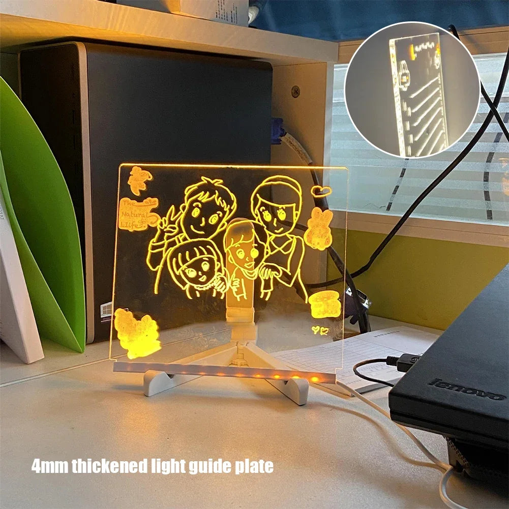 USB LED Night Light Acrylic Message Note Board Lamp With Stand Erasable Children Drawing Board Bedroom Night Lamp Christmas Gift Peaceful Pleasures Health and Wellness