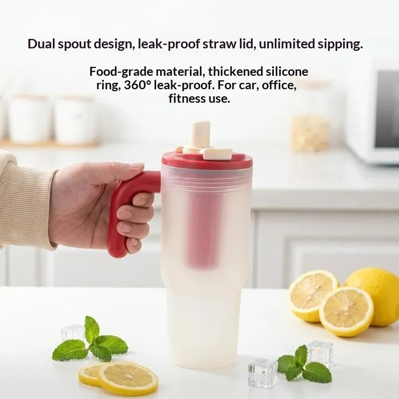 Portable Sport Drinking Bottle Transparent Plastic Water Cup with Straw&Strainer Travel Large Capacity Heat-resistant Tumbler Peaceful Pleasures Health and Wellness