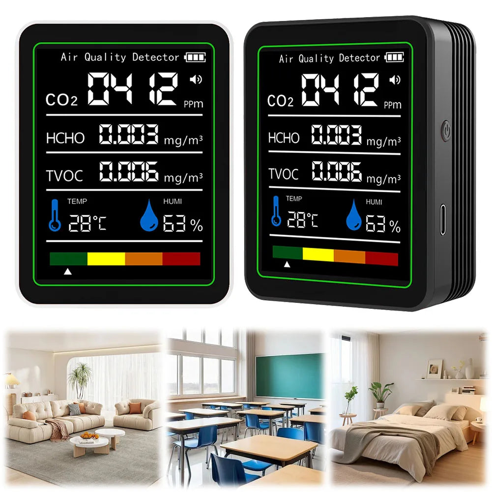 5-in-1 Air Quality Monitor | CO2, TVOC, Formaldehyde, Temp & Humidity