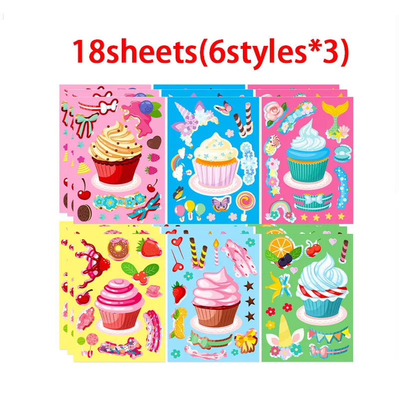 Creative Cupcake Make Face Stickers Sheets Kids Children Toddlers