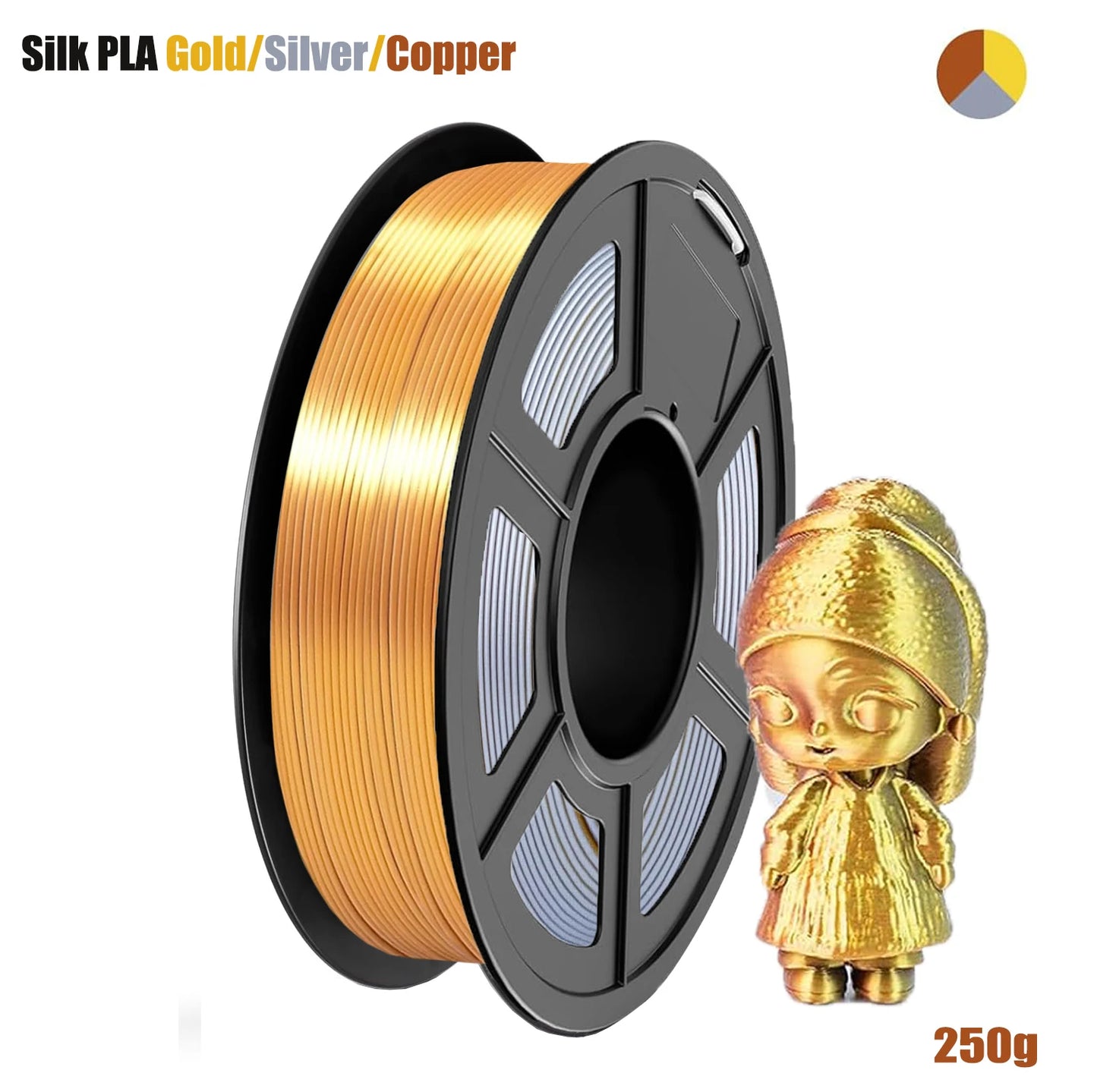 Silk Tricolor PLA+ Filament 1.75mm Gold Silver Copper – 3D Maliang