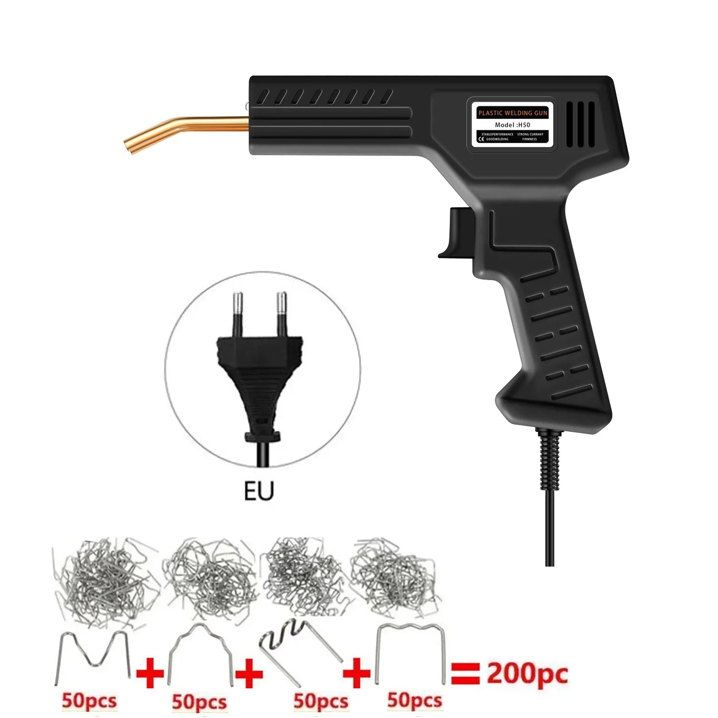 Car Bumper Repair Plastic Welder Hot Nail Gun with 4 Sizes Nails Kit for PVC ABS Plastic Welding Fix Peaceful Pleasures Health and Wellness EU with 200PCS-1