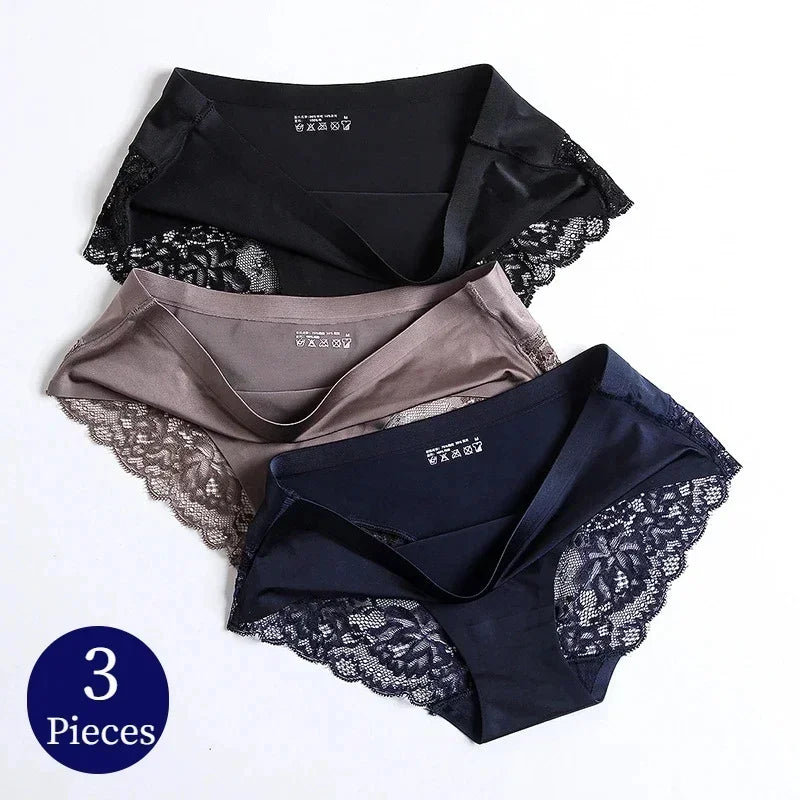 Women's Seamless Lace Briefs 3-Pack – Soft Cotton Low Rise Panties