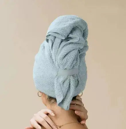 Large Microfiber Hair Towels Ultra Soft Hair Towel Wrap with Elastic Loop for Curly Hair Long & Short Hair Peaceful Pleasures Health and Wellness Fog blue