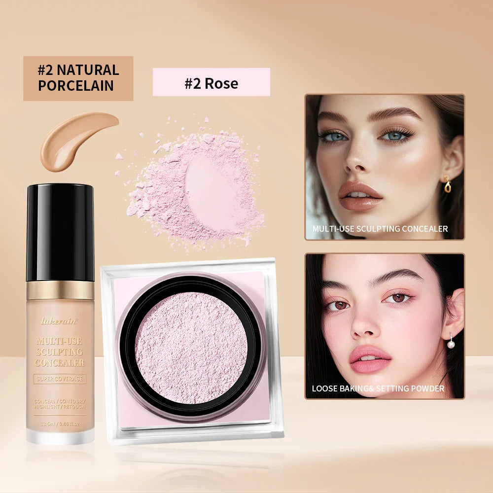Concealer & Loose Setting Powder Makeup Set – Matte Finish