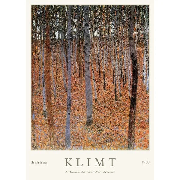 Gustav Klimt Art Print Exhibition Poster Farmhouse Birch Tree Pond Landscape Canvas Painting Wall Art for Living Room Home De Peaceful Pleasures Health and Wellness 9 40x50cm Unframed