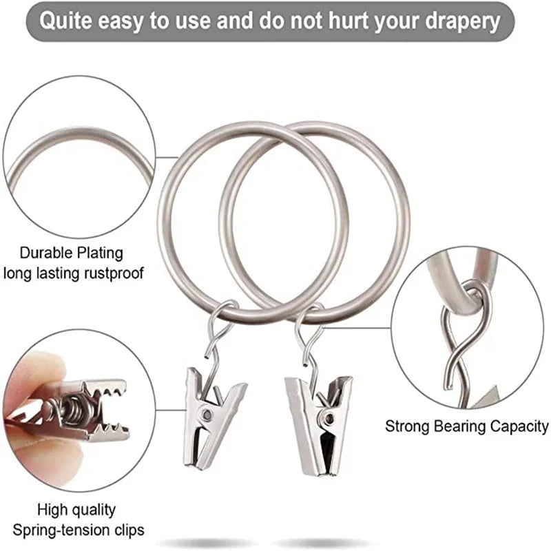 10-Pack Rustproof Metal Curtain Ring Clips & Split Hooks