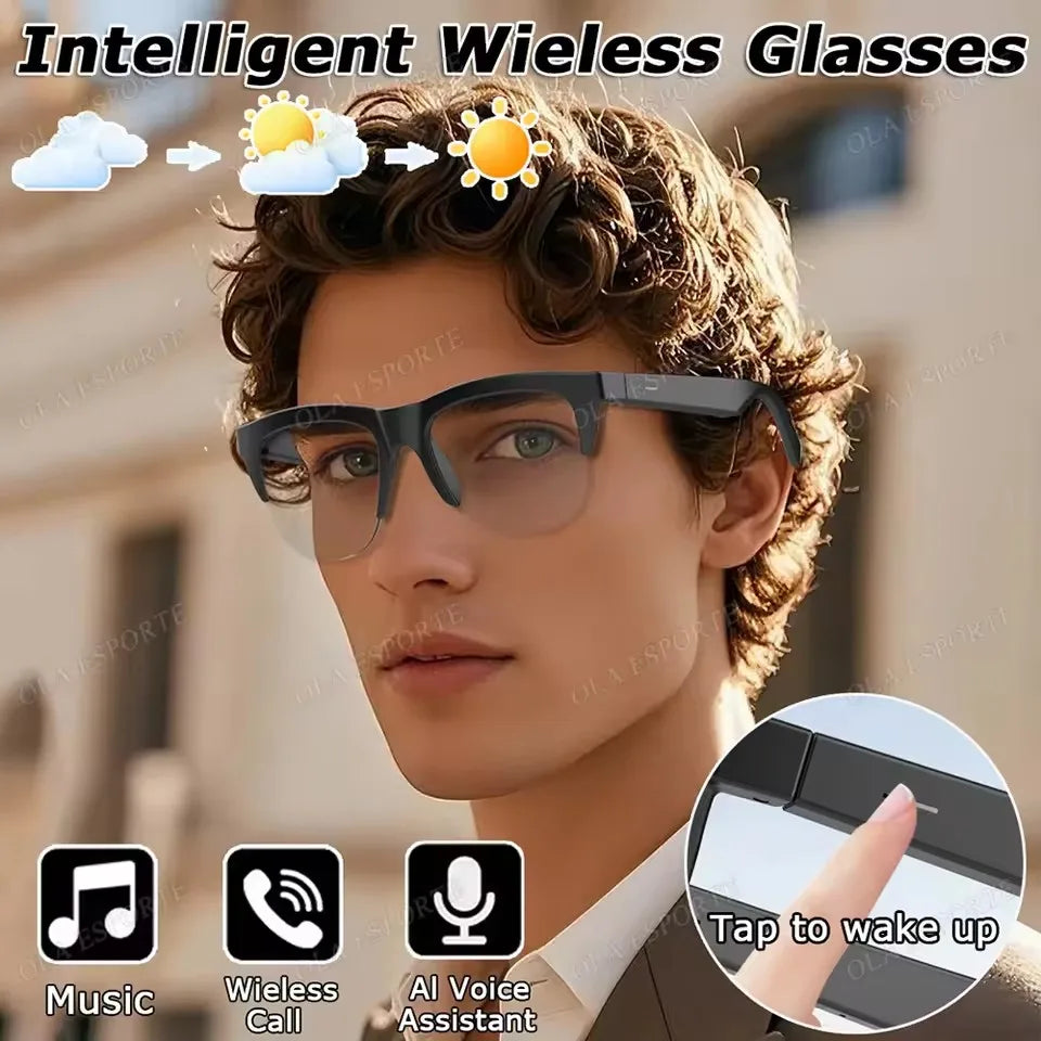 F02 Photosensitive Color Change Smart Glasses Bluetooth Voice Calls Control Music UV Polarized Sunglasses Headphone Smartglasses Peaceful Pleasures Health and Wellness