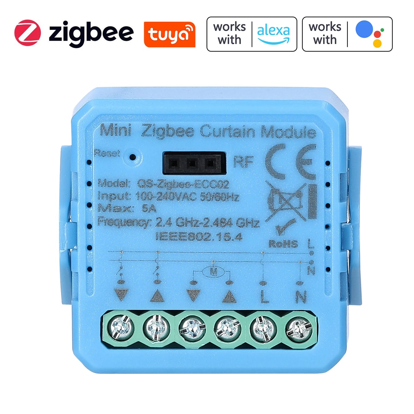 QS-Zigbee/Wifi-CP03 Tuya ZigBee/WiFi Curtain Switch Module for Roller Shutter Blinds Motor Smart Home Google Home Alexa Control Peaceful Pleasures Health and Wellness B ZigBee 2 Gang 1PC