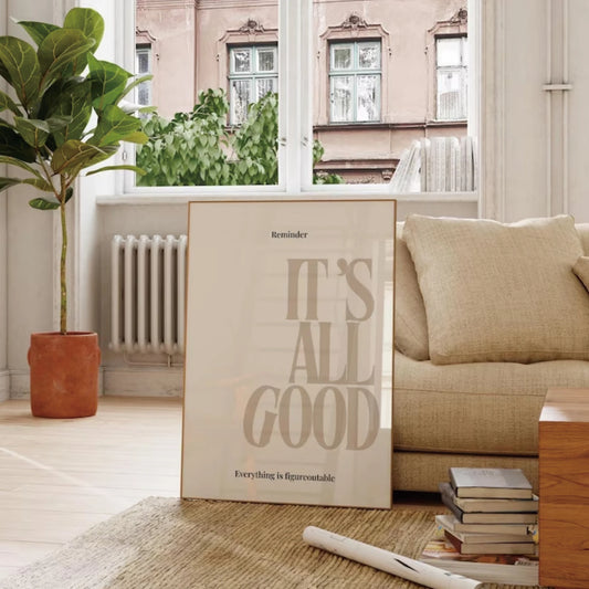 Beige Minimalist "It's All Good" Empowerment Canvas Wall Art Canvas Wall Art Peaceful Pleasures Health and Wellness G3616 21x30cm No Frame
