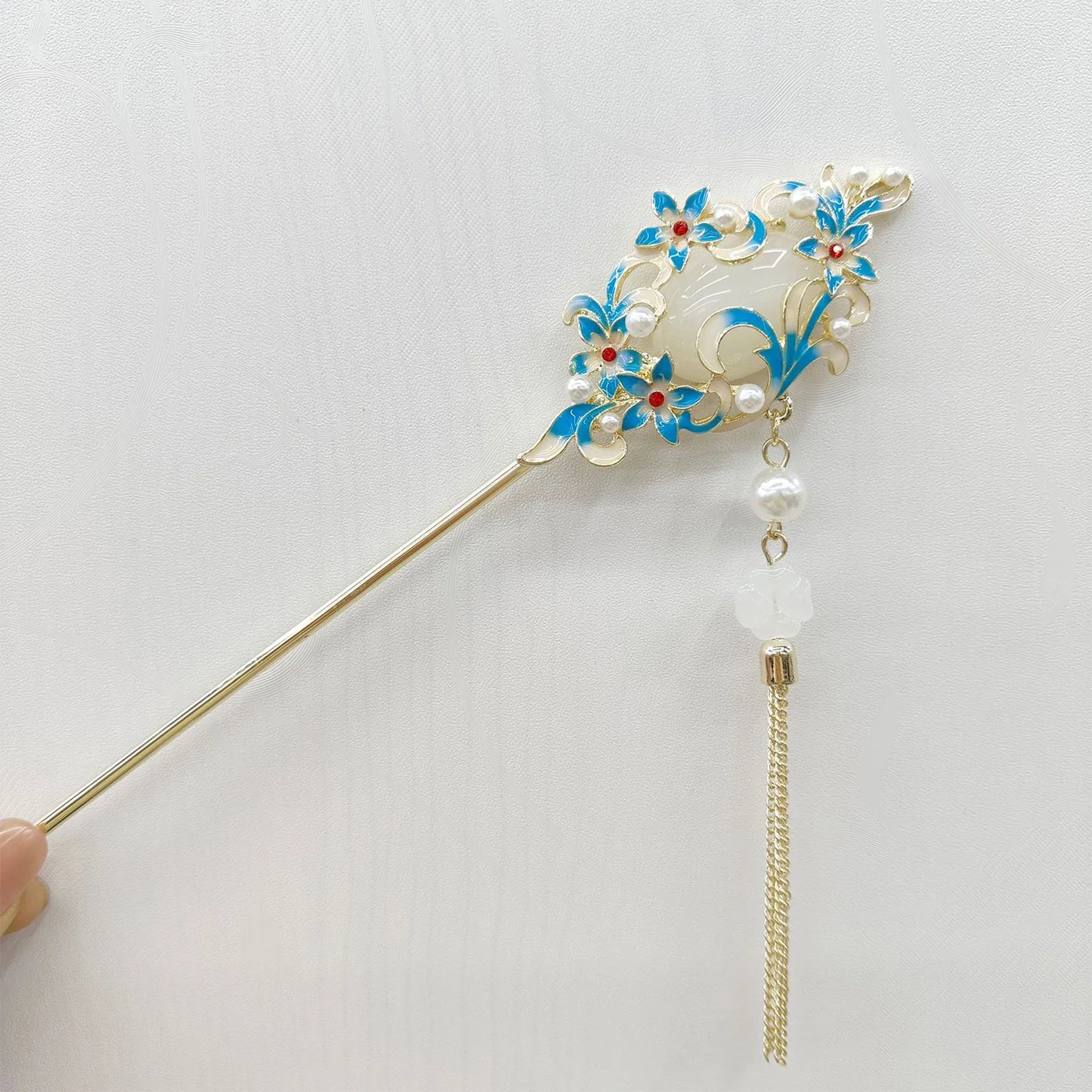 Chinese Style Hair Stick with Flower Decor Retro Floral Design Headwear with Tassel for Friends Girlfriend Wife Novel Gift Peaceful Pleasures Health and Wellness Model 14