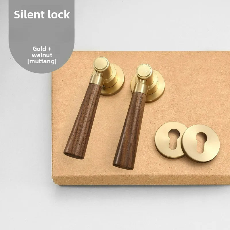 Retro Wooden Door Handle Lock | Silent Magnetic Split Lock