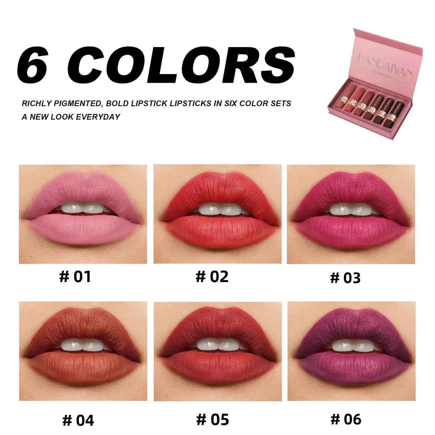 Handaiyan 6-Piece Velvet Matte Lipstick Set | Long-Lasting Gift Box
