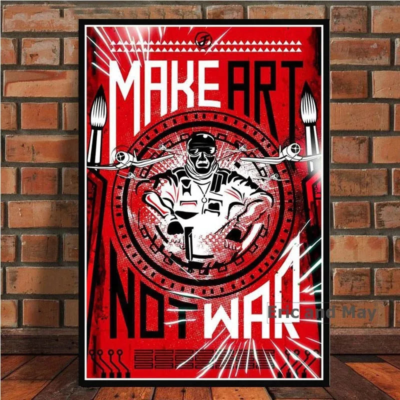 Make Art Not War Pop Bar Art Painting Retro Vintage Poster And Prints Wall Art Canvas Wall Pictures For Living Room Home Decor Peaceful Pleasures Health and Wellness Light Grey 20x30cm Unframed