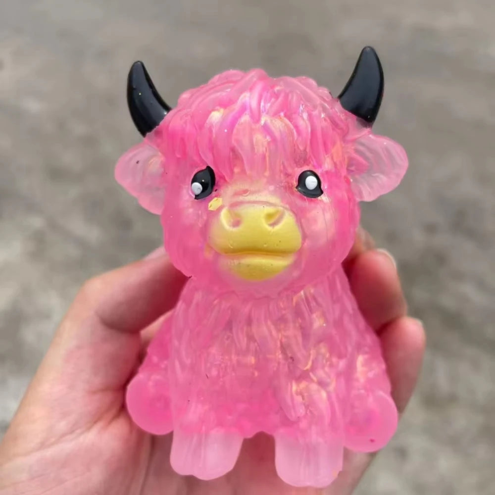 Cute Highland Cow Squeeze Toys Maltose Squishy Glitter Soft Animal Slow Rising Anti Stress Relieve Anxiety Sensory Fidget Toy Peaceful Pleasures Health and Wellness Pink