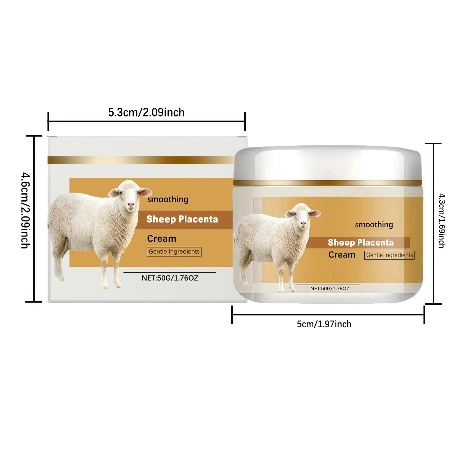 Hydrolyzed Sheep Placenta Cream Firming Lifting Anti-Aging Fade Fine Lines Nourishing Soothing Anti-Wrinkle Facial Cream Skincar Peaceful Pleasures Health and Wellness 50g Boxed