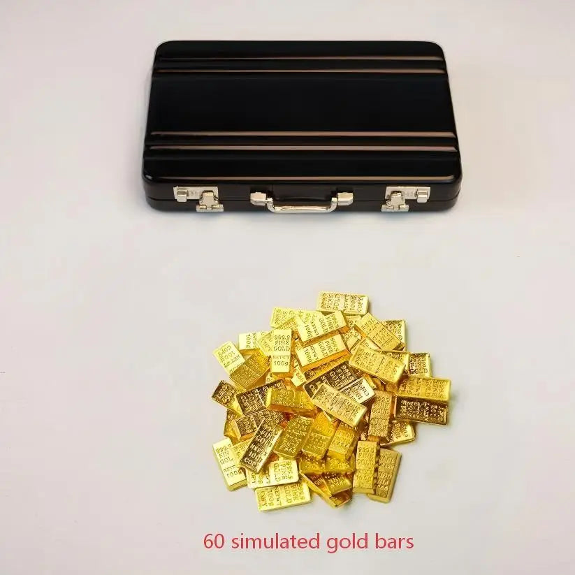 60Pcs Mini Replica Gold Bar Set with Briefcase 24K Gold-Plated Alloy Collectible Model Fake Gold Bar Decor for Home Office Peaceful Pleasures Health and Wellness