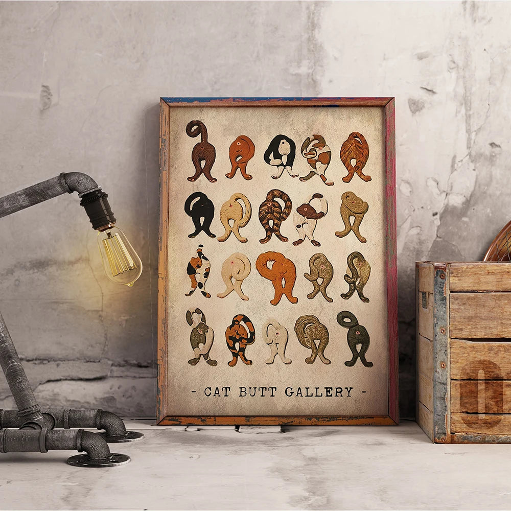 Funny Cat Butt Canvas Wall Art | Cats in Hats Poster Print