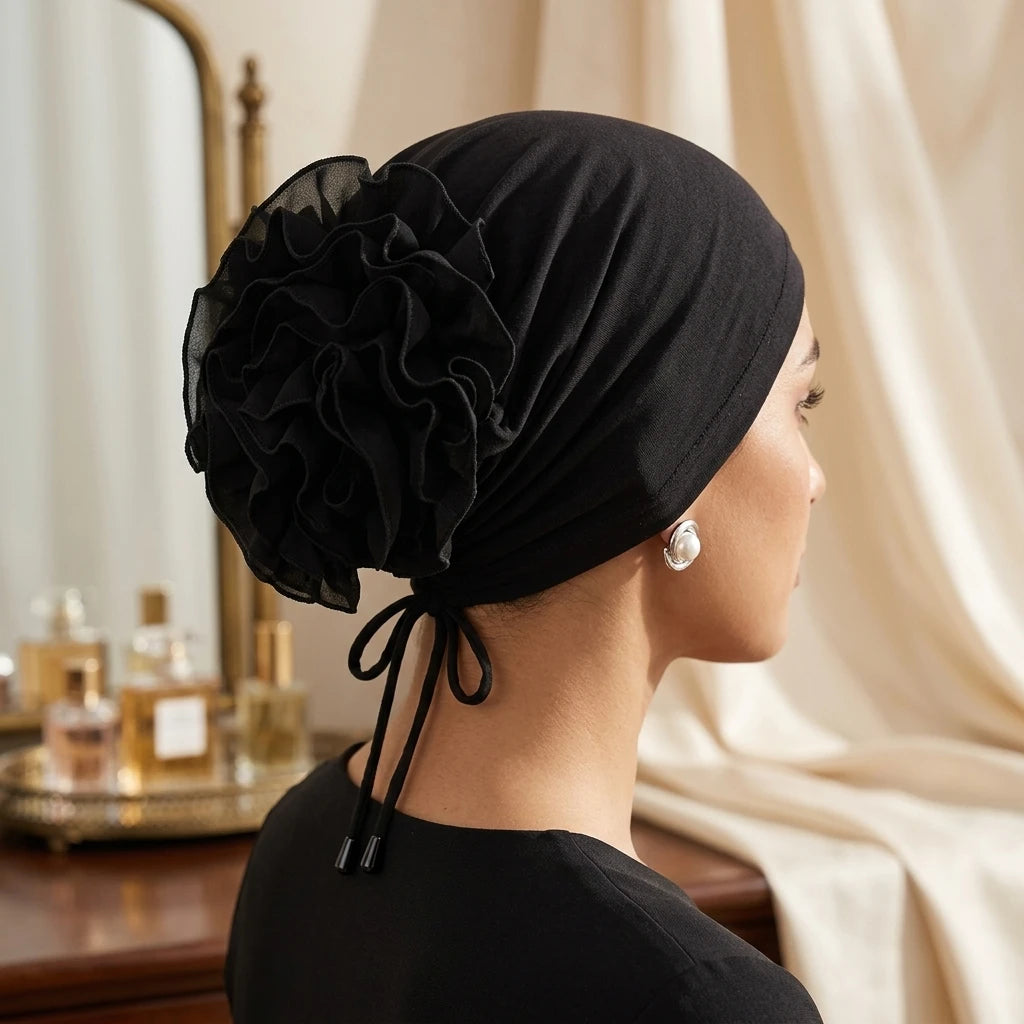 Muslim Women's Chiffon Large Flower Headwrap Scarf Hat Lightweight Breathable Cotton Blend Hijab Peaceful Pleasures Health and Wellness