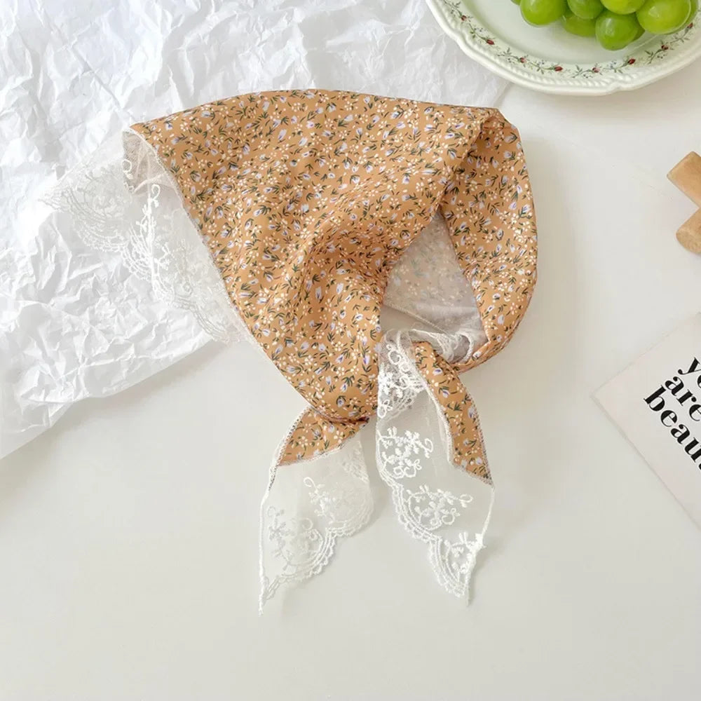 French Floral Triangle Scarf – Turban Bandana Hair Band Women