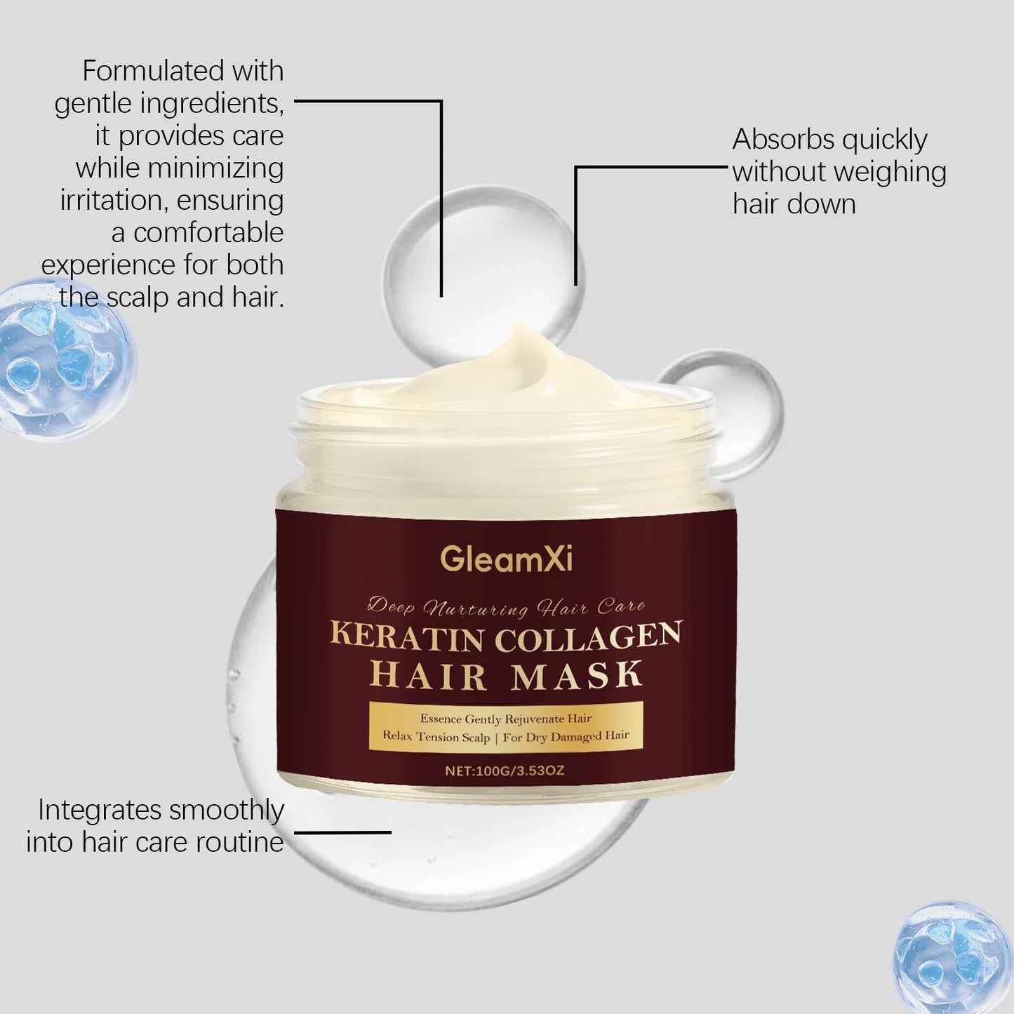 Gleamxi Collagen Hair Mask – Anti-Frizz Deep Repair Treatment