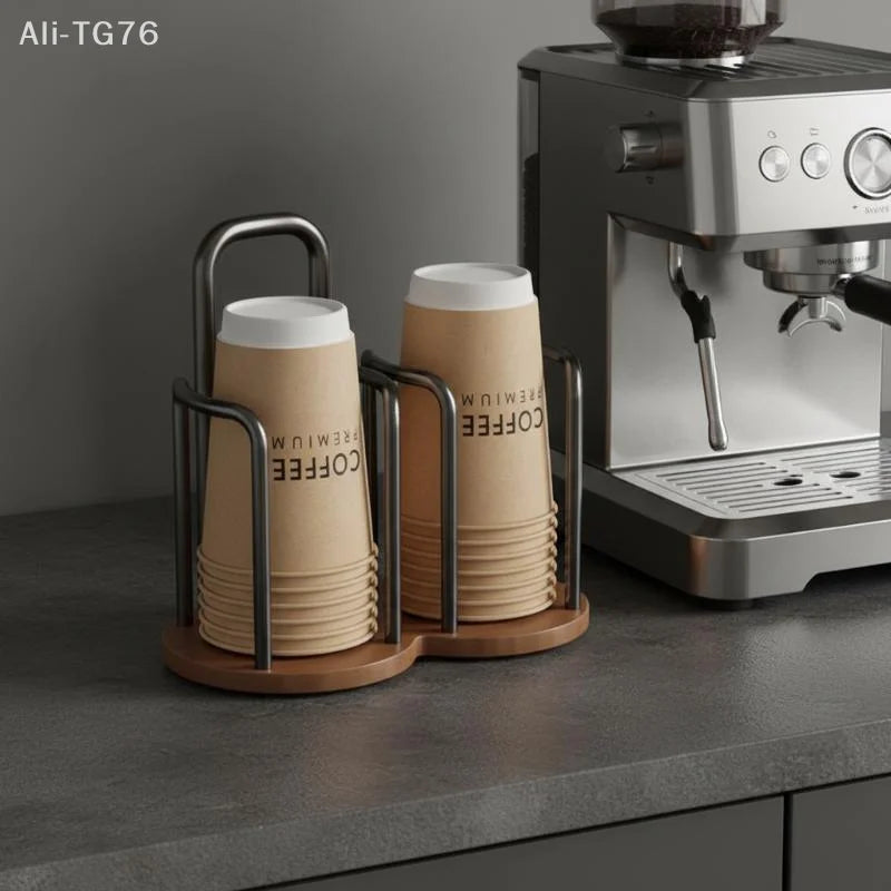 Wooden Disposable Cup Dispenser Rack & Mug Organizer Stand