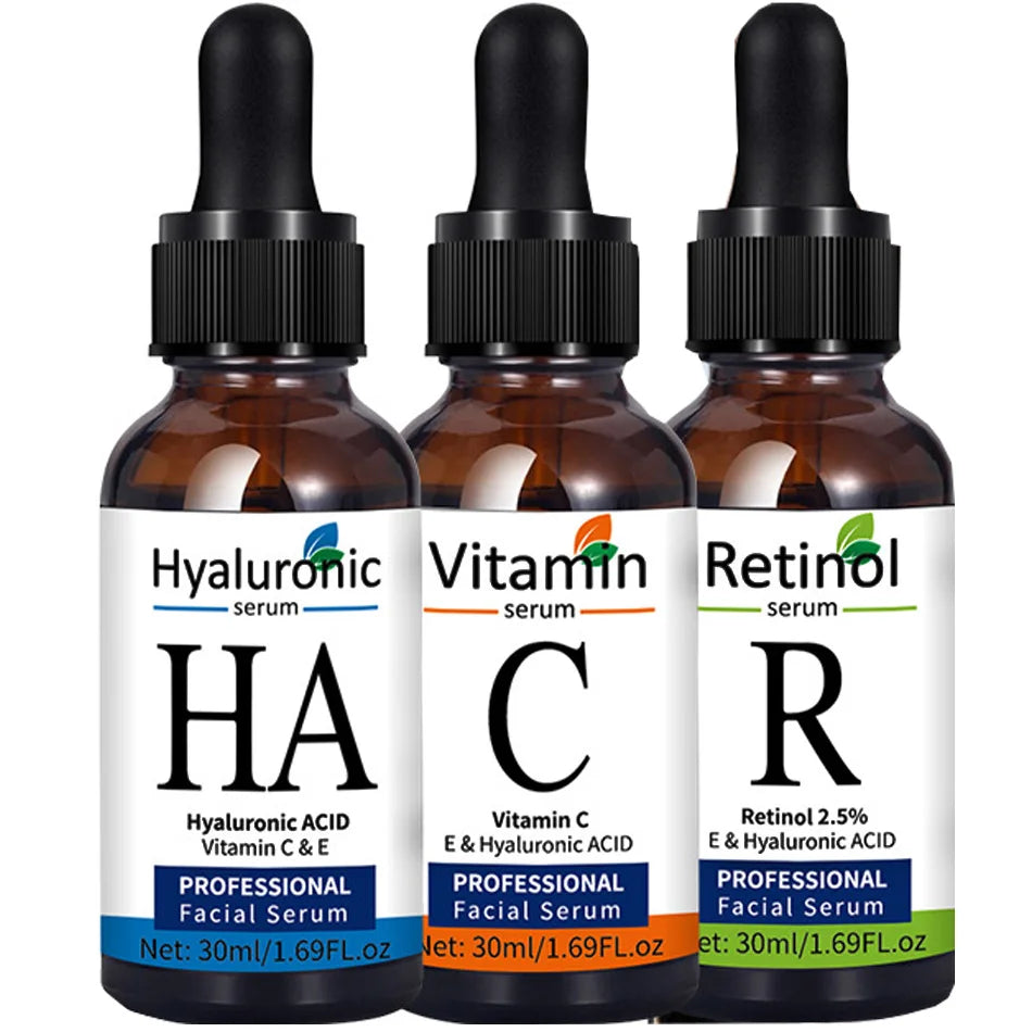 Vitamin C, Hyaluronic Acid & Retinol Face Serum Set – 3pc