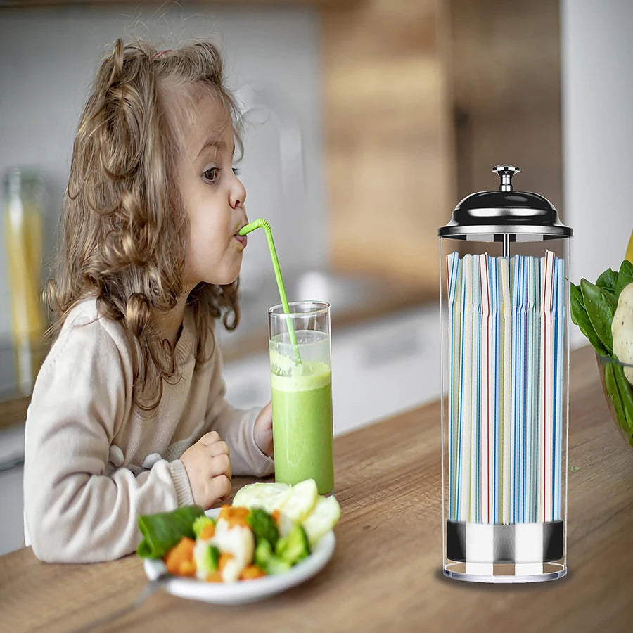 Acrylic Straw Holder & Dispenser with Lid – Clear Counter Storage Organizer for Standard Drinking Straws