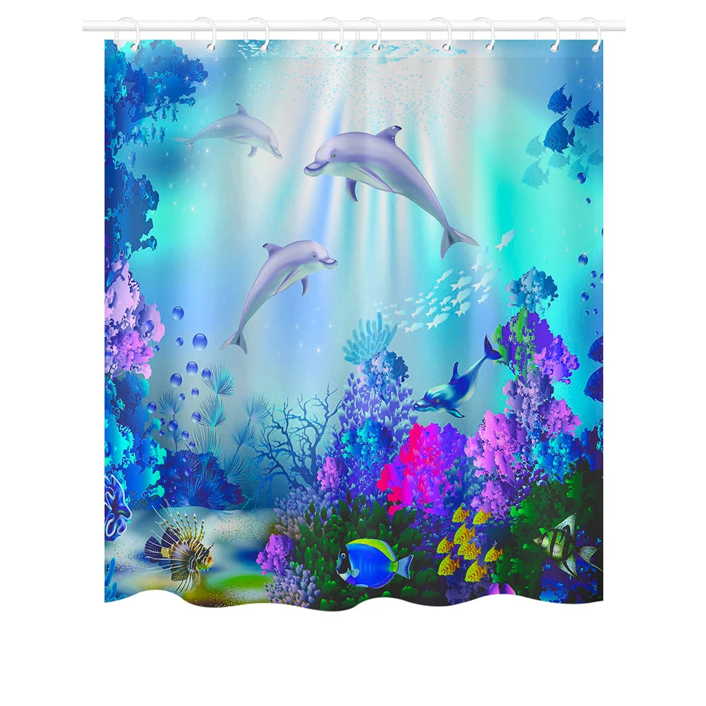 180-230cm Shower Curtains Waterproof Heavy Duty Thick Fabric Bath Curtain for Hotel Bathroom Bathtub Solid White Private Cover Peaceful Pleasures Health and Wellness Dolphin style B 180x180cm