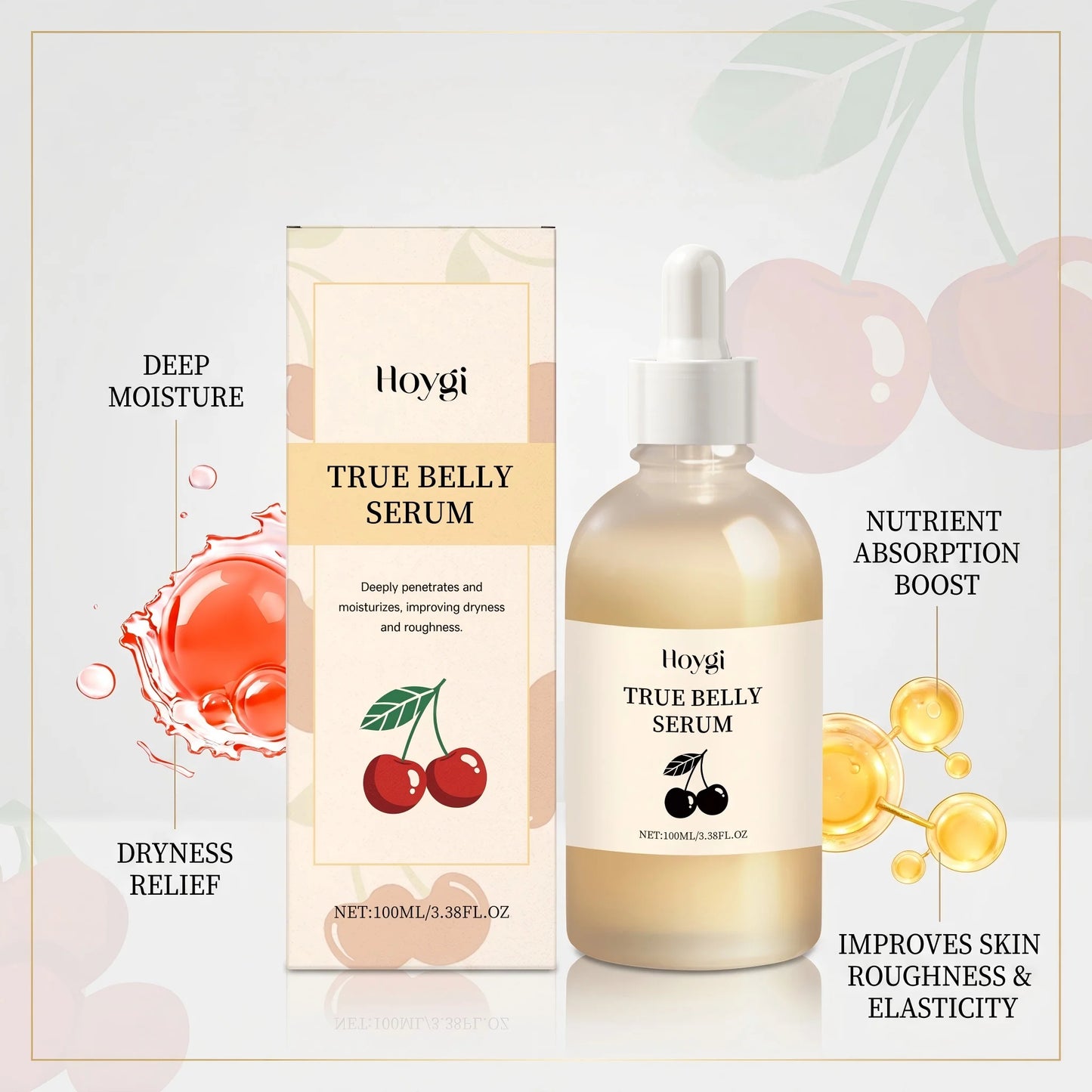Cherry Belly Serum for Belly Tightening Improves Skin Elasticity Nourishing Dryness Roughness Enhances Body Contour Body Serum Peaceful Pleasures Health and Wellness