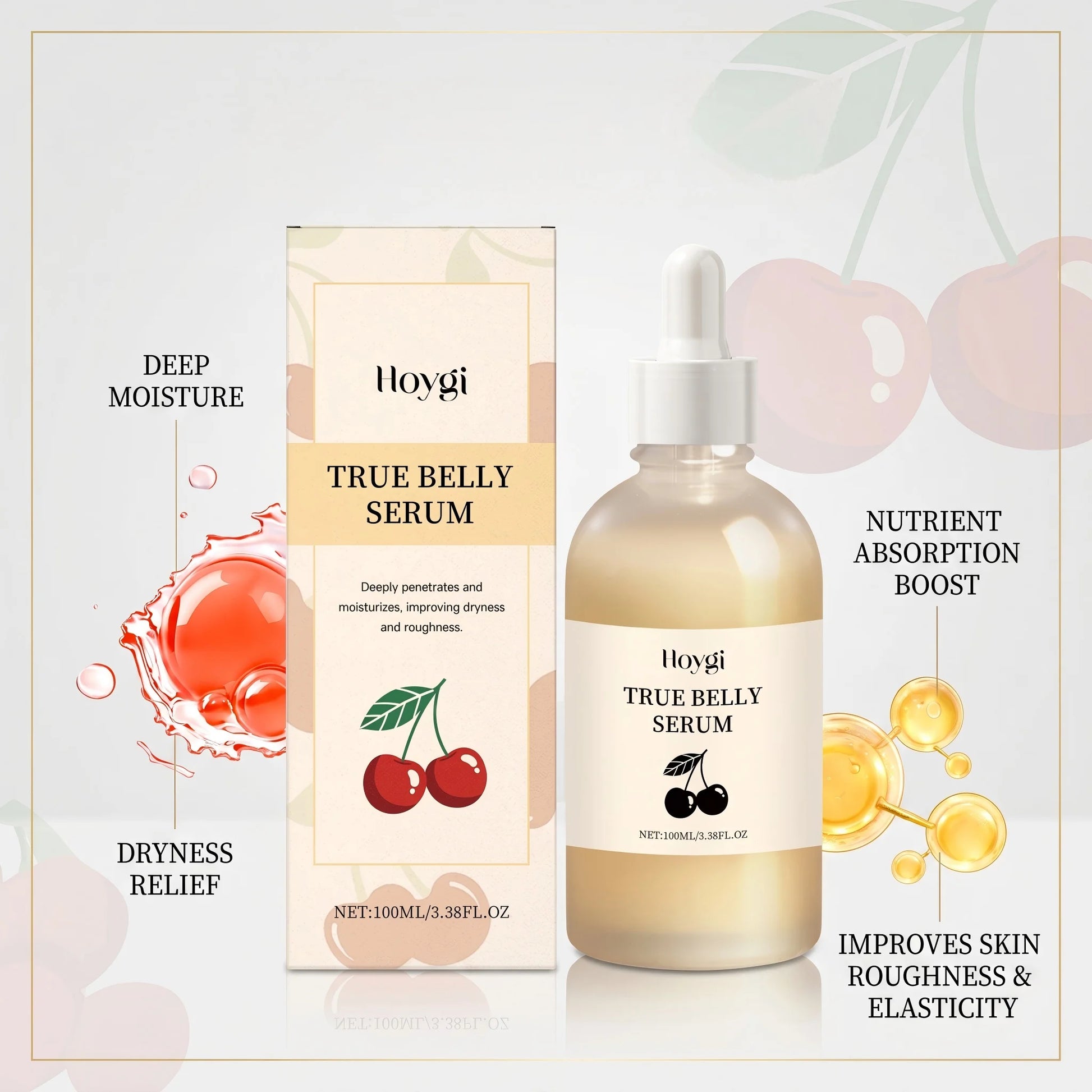 Cherry Belly Serum for Belly Tightening Improves Skin Elasticity Nourishing Dryness Roughness Enhances Body Contour Body Serum Peaceful Pleasures Health and Wellness