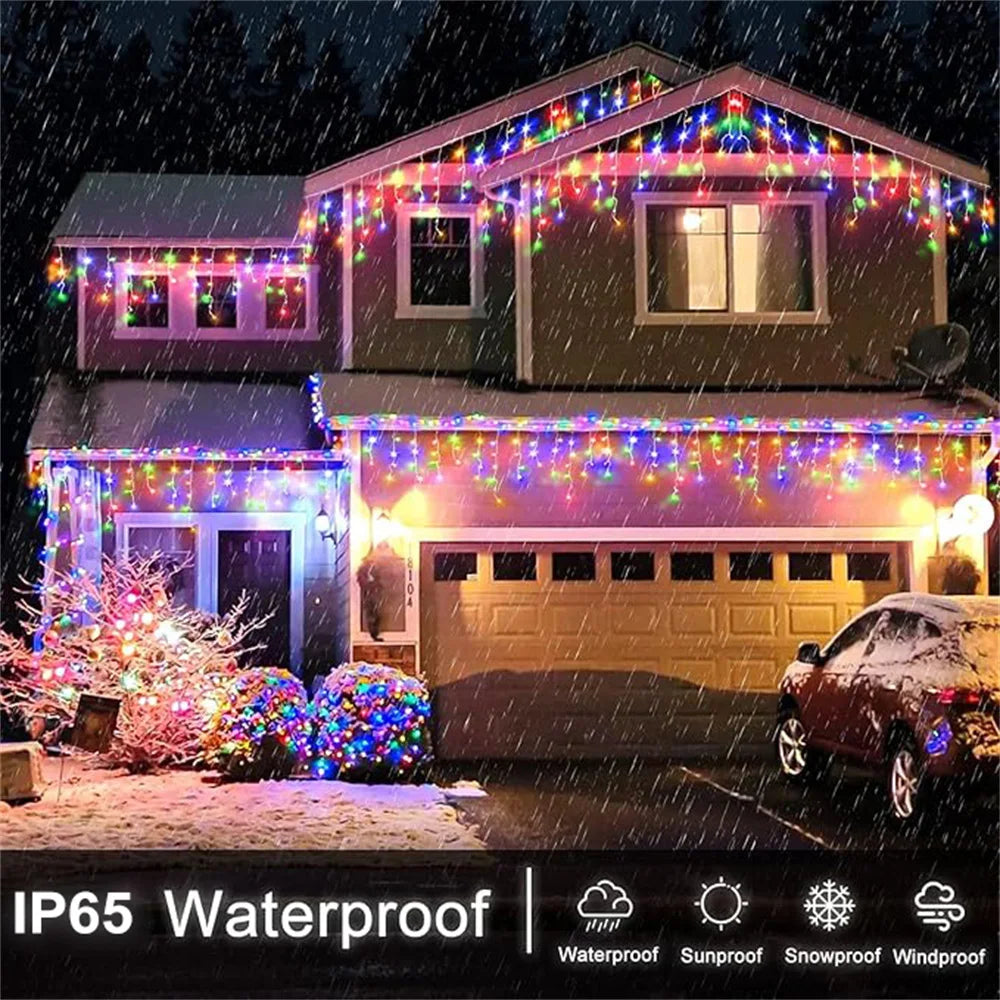 Solar Icicle Curtain String Lights – Outdoor Waterproof LED Decor